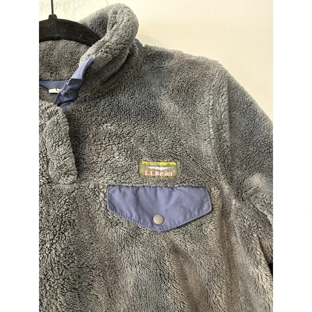 LL Bean Pullover Mens Small Gray Sherpa Hi Pile Fleece Snap Gorpcore Granola